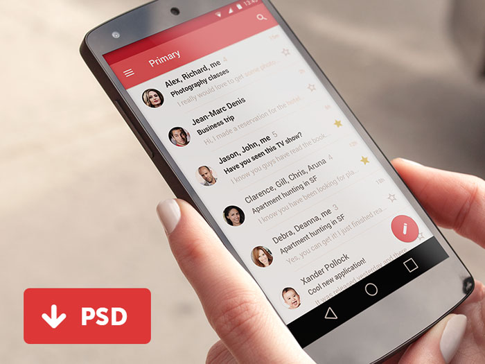 Android L Gmail Layout UI PSD - Free Download