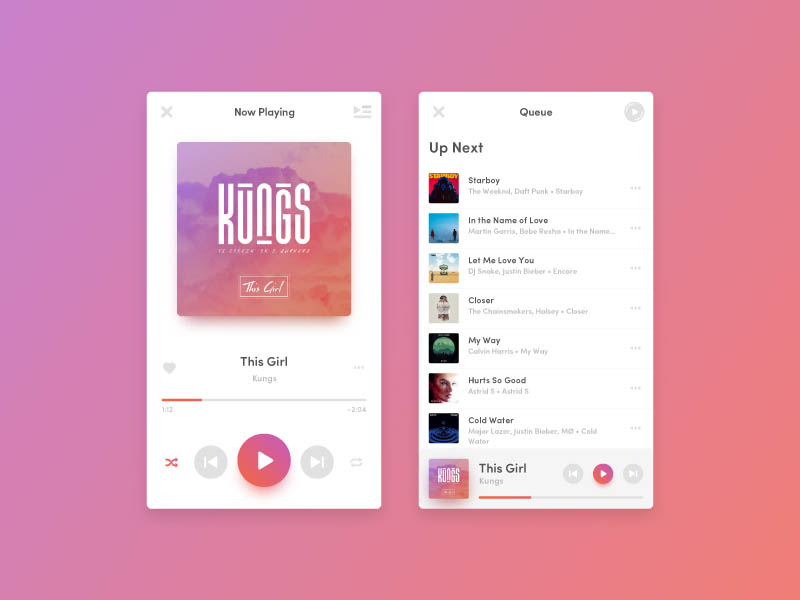 Simple Music Player UI Sketch - Free Download