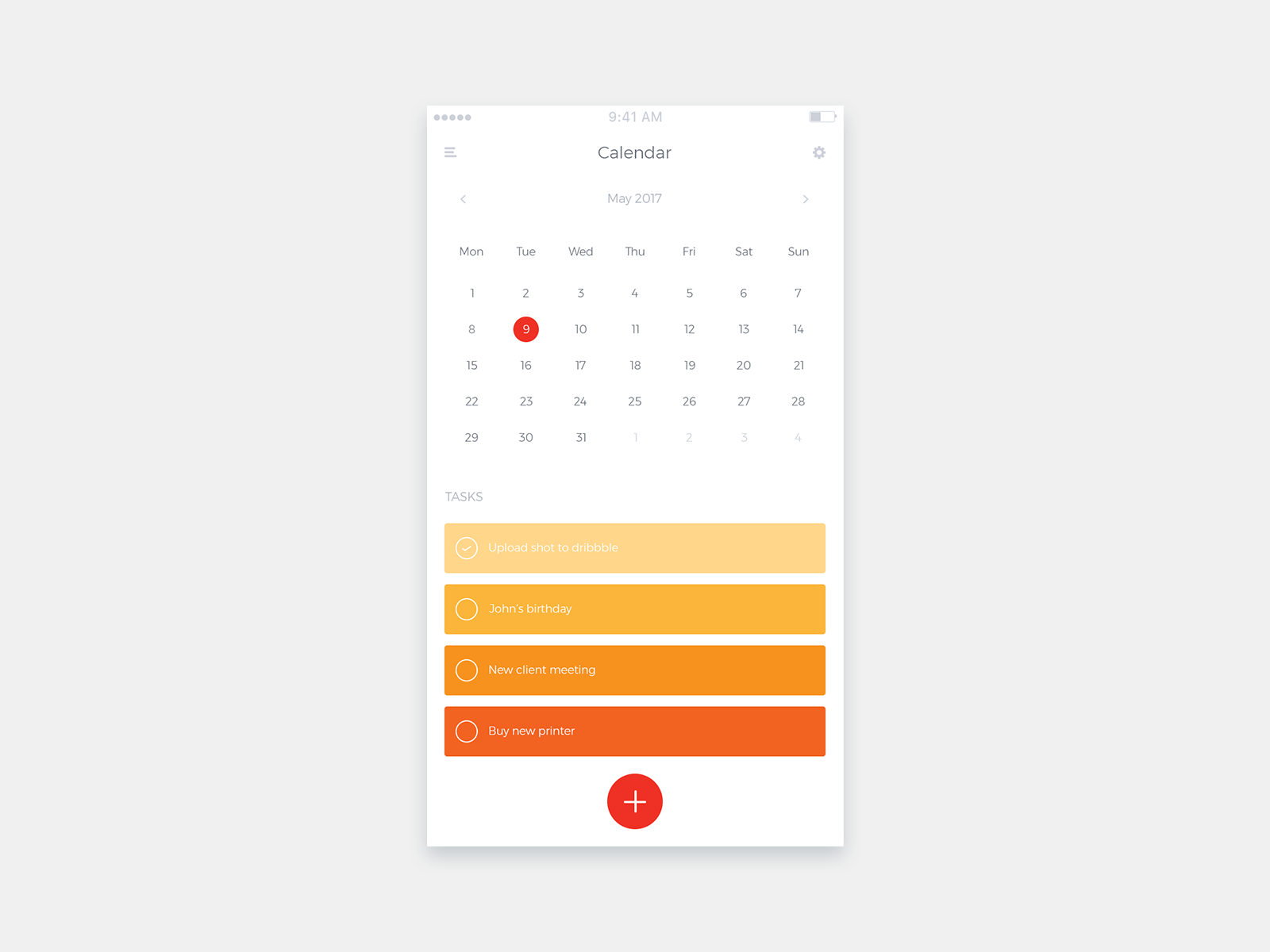 Simple Calendar App UI Free Download