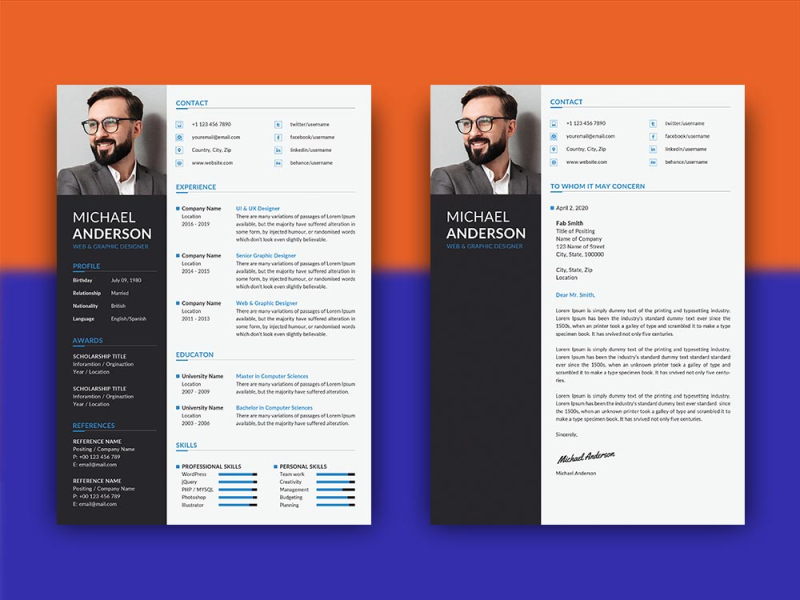 Free Professional Resume Template with Matching Cover ... (800 x 600 Pixel)